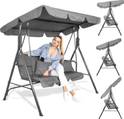 Banc De Balançoire Springos | Luna-Balançoire | 3 Places | Imperméable à L'eau | Comprend 2 Coussins | Auvent Réglable | 170 X 110 X 150 Cm | Gris 32 Banc De Balançoire Springos | Luna-Balançoire | 3 Places | Imperméable à L'eau | Comprend 2 Coussins | Auvent Réglable | 170 X 110 X 150 Cm | Gris -Jardin Meubles Magasin 1200x1152 3