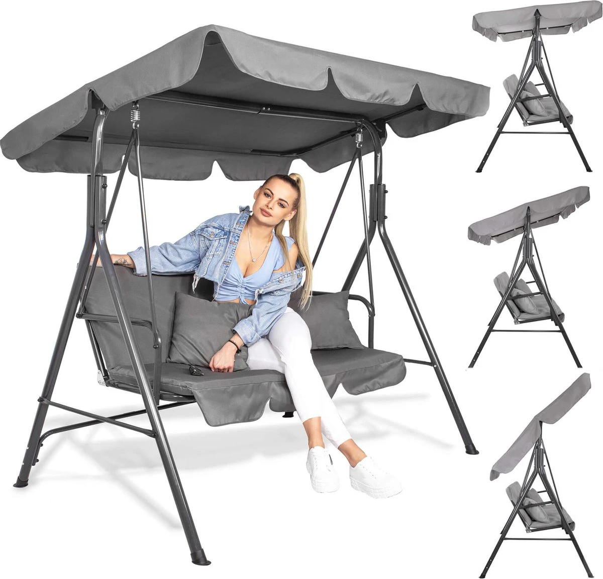 Banc De Balançoire Springos | Luna-Balançoire | 3 Places | Imperméable à L'eau | Comprend 2 Coussins | Auvent Réglable | 170 X 110 X 150 Cm | Gris 13 Banc De Balançoire Springos | Luna-Balançoire | 3 Places | Imperméable à L'eau | Comprend 2 Coussins | Auvent Réglable | 170 X 110 X 150 Cm | Gris – Image 13