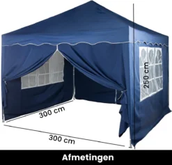 Tente De Réception Easy Up - Tente De Fête - Pavillon - Tente De Fête Pliable - Tente De Fête 3x3 - Tente De Fête Avec Parois Latérales - Chariot Inclus - Étanche - Protection UV 50+ - Avec Fenêtres - 17,5 Kg - Acier - Blauw - 300 X 300 Cm 11 Tente De Réception Easy Up - Tente De Fête - Pavillon - Tente De Fête Pliable - Tente De Fête 3x3 - Tente De Fête Avec Parois Latérales - Chariot Inclus - Étanche - Protection UV 50+ - Avec Fenêtres - 17,5 Kg - Acier - Blauw - 300 X 300 Cm -Jardin Meubles Magasin 1200x1153 2