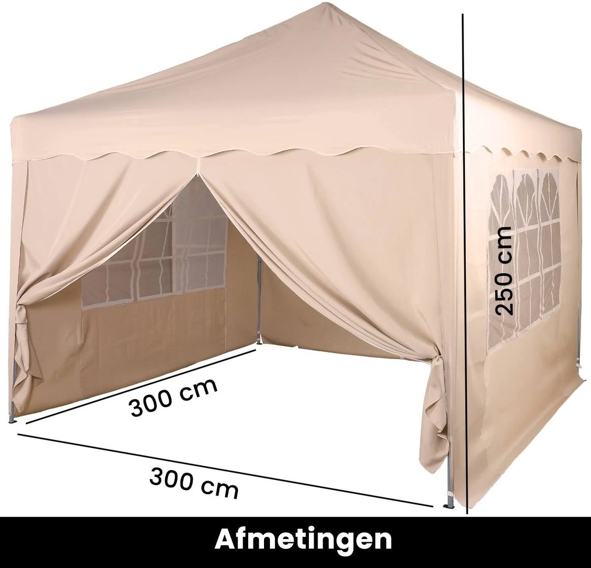 Tente De Réception Easy Up - Tente De Fête - Pavillon - Tente De Fête Pliable - Tente De Fête 3x3 - Tente De Fête Avec Parois Latérales - Chariot Inclus - Étanche - Protection UV 50+ - Avec Fenêtres - 17,5 Kg - Acier - Champagne - 300 X 300 Cm 2 Tente De Réception Easy Up - Tente De Fête - Pavillon - Tente De Fête Pliable - Tente De Fête 3x3 - Tente De Fête Avec Parois Latérales - Chariot Inclus - Étanche - Protection UV 50+ - Avec Fenêtres - 17,5 Kg - Acier - Champagne - 300 X 300 Cm – Image 2