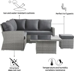 NATERIAL - Salon De Jardin DAVOS - 6 Personnes - Aluminium - Rotin Plastique - Grijs - Salon De Jardin - Salon De Jardin - Polyrotin -Jardin Meubles Magasin 1200x1154 10