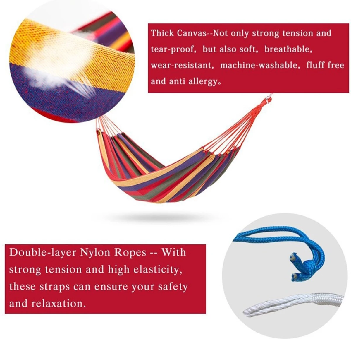 Hamac XL - 2 Personnes - Hamac Double En Toile Robuste - Blauw - Vert - Rayé - Dans Un Sac De Rangement + Cordes De Fixation - Résistant Aux Intempéries - Hamac - Plein Air - Camping - Été - 6 Hamac XL - 2 Personnes - Hamac Double En Toile Robuste - Blauw - Vert - Rayé - Dans Un Sac De Rangement + Cordes De Fixation - Résistant Aux Intempéries - Hamac - Plein Air - Camping - Été - – Image 6