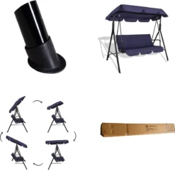 Banc De Balançoire Springos | Luna-Balançoire | 3 Places | Imperméable à L'eau | Comprend 2 Coussins | Auvent Réglable | 170 X 110 X 150 Cm | Bleu Marine -Jardin Meubles Magasin 1200x1160