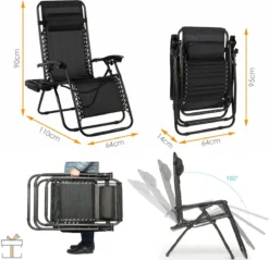 Happyment Chaises De Plage Pliables 2 Pièces - Chaises De Jardin Avec Table - Transat - 0° à 160° Réglable - Zwart -Jardin Meubles Magasin 1200x1162 2