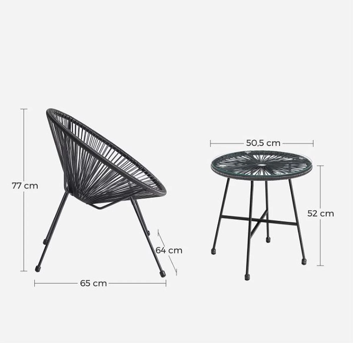 MIRA Home - Ensemble De Jardin - Salon De Jardin - Jardin - Set De 3 - Acier Enduit De Poudre - Zwart - 64x65x77 3 MIRA Home - Ensemble De Jardin - Salon De Jardin - Jardin - Set De 3 - Acier Enduit De Poudre - Zwart - 64x65x77 – Image 3