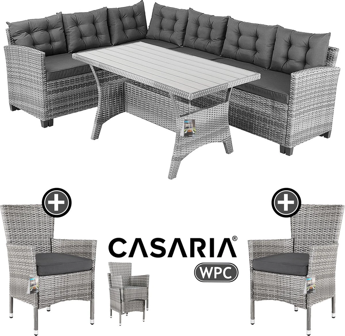 Casaria Polyrattan Corner Lounge - Canapé D'angle Et 2 Chaises De Jardin De Jardin - Grijs 2 Casaria Polyrattan Corner Lounge - Canapé D'angle Et 2 Chaises De Jardin De Jardin - Grijs – Image 2