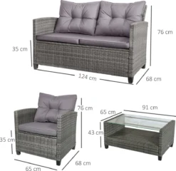 Outsunny Ensemble De Sièges En Rotin Poly 4 Pièces Ensemble De Salon De Jardin Salon En Métal 860-117 -Jardin Meubles Magasin 1200x1167 9