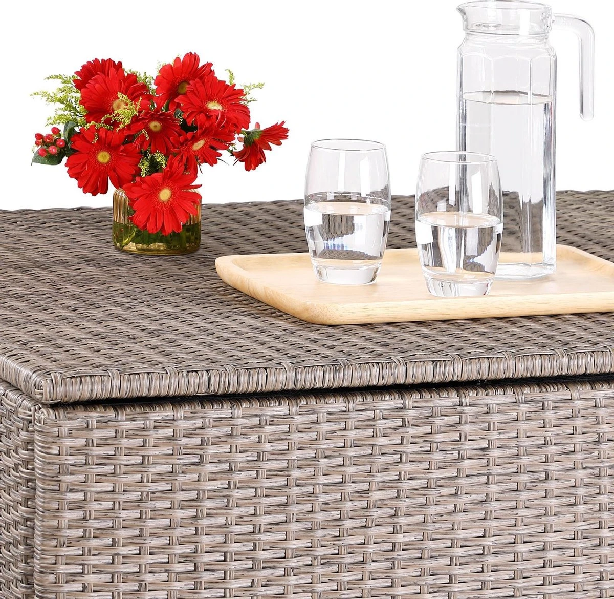 Casaria Coffre De Rangement 75x75x70cm Idéal Coussin Polyrotin Résistant Intempéries Revêtement Beige 4 Casaria Coffre De Rangement 75x75x70cm Idéal Coussin Polyrotin Résistant Intempéries Revêtement Beige – Image 4