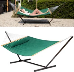 Hamac Vita5 Avec Support Et Barre D'écartement - 2 Personnes - Kussen Amovible - Résistant Aux Intempéries - Vert Foncé