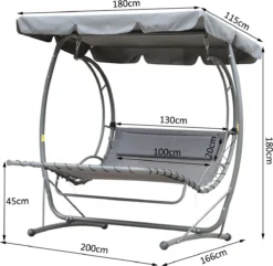 Chaise Longue Flottante Outsunny Chaise Longue Flottante Hollywood Swing Chaise Longue Double Avec Toit Gris Métal 84A-024GY -Jardin Meubles Magasin 1200x1171 3
