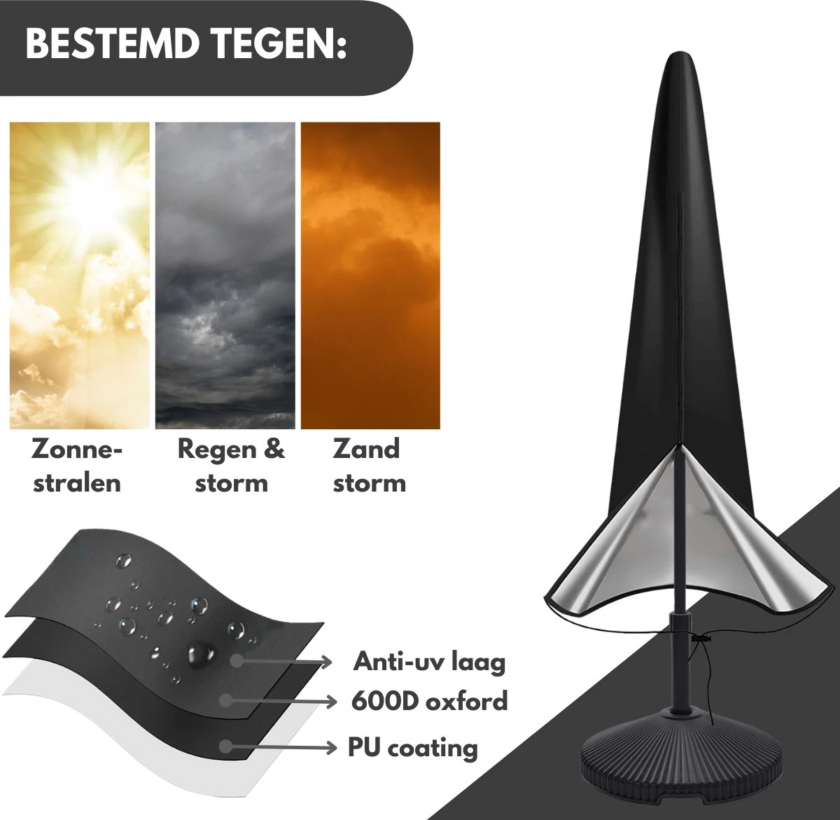 VAIVE Housse De Parasol Imperméable 600D Avec Fermeture Éclair - Pour Parasol Flottant Et Parasol Sur Pied 5 VAIVE Housse De Parasol Imperméable 600D Avec Fermeture Éclair - Pour Parasol Flottant Et Parasol Sur Pied – Image 5