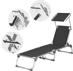 Chaise Longue Nancy's Columbine - Chaise Longue De Jardin - Chaise Longue - Toit Ouvrant - Protection Solaire -soleil - Dossier Réglable - Pliable - Zwart - Argent - 55 X 193 X 31 Cm -Jardin Meubles Magasin 1200x1172 3