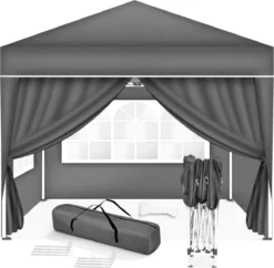 Coazy | Tente De Réception étanche 3x3 Mètres Pliable Avec 4 Parois Latérales | Pavillon Avec 4 Panneaux Latéraux | Facile à Monter | Tente Pop-up Avec Piquets, Corde Et Pieds Antidérapants