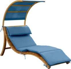 AXI Chaise Longue De Jardin Salina En Bois - Lit De Jardin Avec Toit & Coussin Pour Le Jardin - Bain De Soleil Individuelle Avec Toit Solaire Résistant Aux Intempéries En Bleu