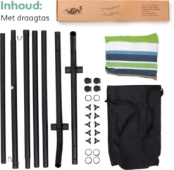 Hamac Avec Support 2 Personnes / 205 Kg - Longueur Du Cadre Réglable 290-330 Cm - Tapis De Surface 241 * 160 Cm - Avec Sac De Transport ( Blauw/ Vert -Jardin Meubles Magasin 1200x1176 1