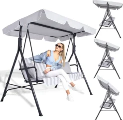 Banc De Balançoire Springos | Luna-Balançoire | 3 Places | Imperméable à L'eau | Comprend 2 Coussins | Auvent Réglable | 170 X 110 X 150 Cm | Rayé Gris Clair 33 Banc De Balançoire Springos | Luna-Balançoire | 3 Places | Imperméable à L'eau | Comprend 2 Coussins | Auvent Réglable | 170 X 110 X 150 Cm | Rayé Gris Clair -Jardin Meubles Magasin 1200x1176 2