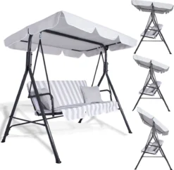 Banc De Balançoire Springos | Luna-Balançoire | 3 Places | Imperméable à L'eau | Comprend 2 Coussins | Auvent Réglable | 170 X 110 X 150 Cm | Rayé Gris Clair 35 Banc De Balançoire Springos | Luna-Balançoire | 3 Places | Imperméable à L'eau | Comprend 2 Coussins | Auvent Réglable | 170 X 110 X 150 Cm | Rayé Gris Clair -Jardin Meubles Magasin 1200x1176 3