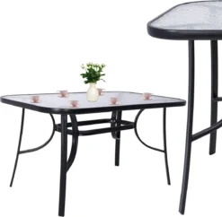 Table De Jardin Springos | Table D'extérieur | Table à Manger D'extérieur | Métal | Verre Trempé | 120 X 70 X 73 Cm | Noir -Jardin Meubles Magasin 1200x1176 8