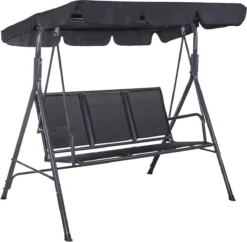 Banc De Balançoire Springos | Fiona-Swing | 3 Places | Imperméable à L'eau | Auvent Réglable | 150 X 170 X 109 Cm | Noir