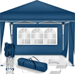 Coazy | Tente De Réception étanche 3x3 Mètres Pliable Avec 2 Parois Latérales | Pavillon Avec 2 Panneaux Latéraux | Facile à Monter | Tente Pop-up Avec Piquets, Corde Et Pieds Antidérapants