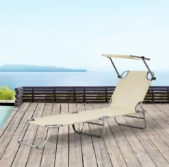 Chaise Longue - Chaise Longue - Set De 2 Pièces - Pliable - Tissu & Acier - Couleur Beige & Argent - Dimensions (LxlxH) 186 X 55 X 24 Cm -Jardin Meubles Magasin 1200x1180 7