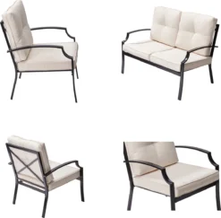 Teamson Home - Ensemble De Jardin 4 Pièces - Salon De Mobilier De Jardin - 3 Chaises Et Table - Métal - Zwart/ Biege -Jardin Meubles Magasin 1200x1181 2