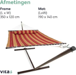 Hamac Avec Support 2 Personnes / 200kg, 190 * 140, Kussen Amovible, Résistant Aux Intempéries Résistant Aux UV (rouge / Jaune) VITA5 -Jardin Meubles Magasin 1200x1181