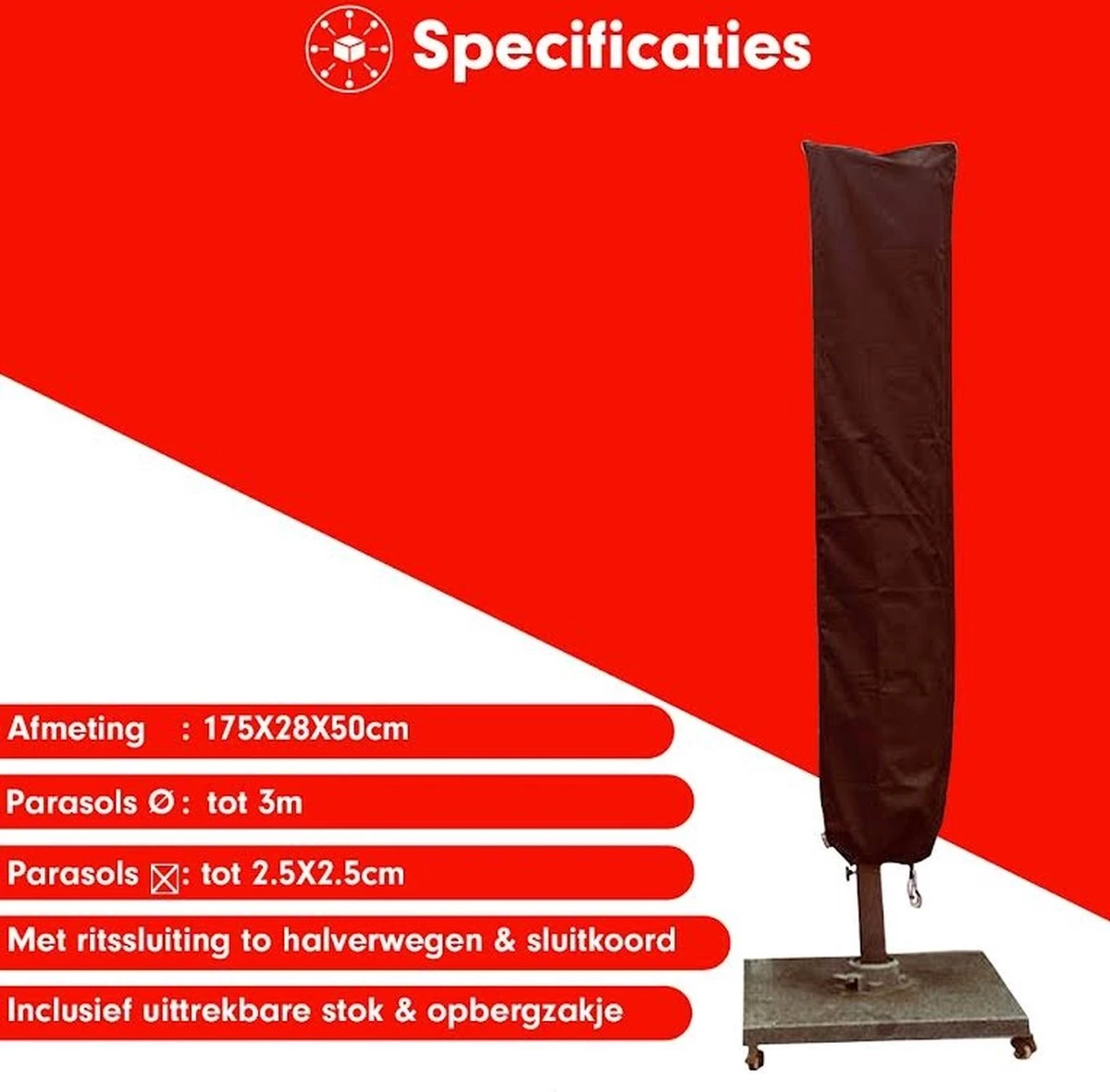 Housse De Parasol Red Label Parasol Debout - 175x28x50 Cm - Avec Fermeture éclair Et Cordon De Serrage Avec Bouchon - Housse De Parasol Noire 8 Housse De Parasol Red Label Parasol Debout - 175x28x50 Cm - Avec Fermeture éclair Et Cordon De Serrage Avec Bouchon - Housse De Parasol Noire – Image 8