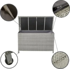 NATERIAL - Boîte De Jardin DAVOS - Boîte De Rangement Extérieur - Boîte à Coussin Poly Rotin - 420 L - Poignées - Boîte à Roulettes - Plastique Rotin - Aluminium -Jardin Meubles Magasin 1200x1182 8