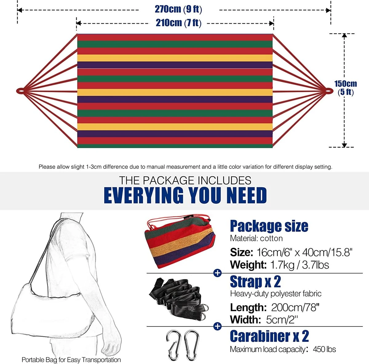 Hamac D'extérieur En Coton Pour Plusieurs Personnes 210 X 150 Cm, Chargeable Jusqu'à 200 Kg, Portable Avec Sac De Transport, Pour Terrasse, Cour Et Jardin, 200 X 150 2 Hamac D'extérieur En Coton Pour Plusieurs Personnes 210 X 150 Cm, Chargeable Jusqu'à 200 Kg, Portable Avec Sac De Transport, Pour Terrasse, Cour Et Jardin, 200 X 150 – Image 2