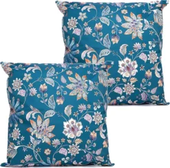 Anna's Collection Coussin D'extérieur Fleur - 2x - Bleu/violet - 60 X 60 Cm - Résistant à Water Et Aux UV