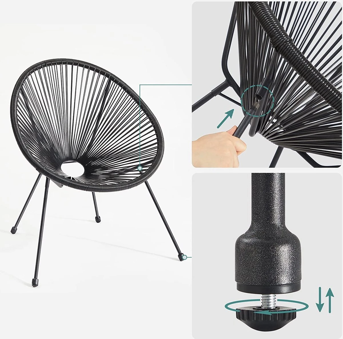 Cozy Living Mobilier De Balcon - Salon De Jardin - Mobilier De Terrasse - Set De 3 - Dessus De Table En Verre - 2 Chaises - Zwart 8 Cozy Living Mobilier De Balcon - Salon De Jardin - Mobilier De Terrasse - Set De 3 - Dessus De Table En Verre - 2 Chaises - Zwart – Image 8