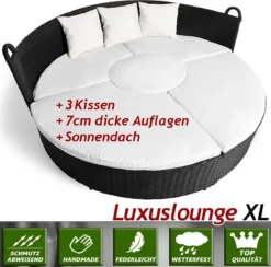 Deuba Polyrattan Solar Island Ø185cm Coussins Zwart Crème Pare-Soleil Pliable WPC -Jardin Meubles Magasin 1200x1184 8