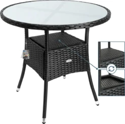 Table En Polyrotin Surface Ronde Ø 80cm Noir Verre Balcon Jardin Table D'appoint Extérieur Table De Jardin Plaque De Table En Verre Espace De Rangement -Jardin Meubles Magasin 1200x1185 12