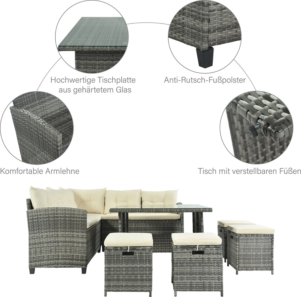 Merax Salon De Jardin 9 Personnes - Salon De Jardin - Banc De Jardin - Table De Jardin - Salon De Jardin Salon De Jardin - Salon De Jardin Avec Coussins - Gris Clair 6 Merax Salon De Jardin 9 Personnes - Salon De Jardin - Banc De Jardin - Table De Jardin - Salon De Jardin Salon De Jardin - Salon De Jardin Avec Coussins - Gris Clair – Image 6