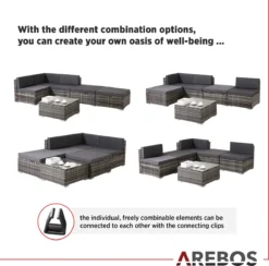 AREBOS "Barcelona" Polyrattan Mobilier De Jardin Salon De Jardin Salon De Jardin Salon Grijs -Jardin Meubles Magasin 1200x1185 17