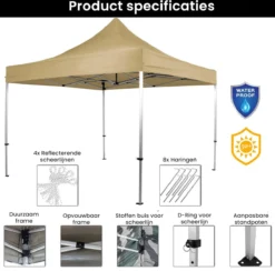Tente De Réception Easy Up - Tente De Fête - Pavillon - Tente De Fête Pliable - Tente De Fête 3x3 - Chariot Inclus - Imperméable - Antirouille - Protection UV 50+ - 14,7 Kg - Aluminium - Champagne - 300 X 300 Cm -Jardin Meubles Magasin 1200x1186 2