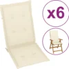 Decoways - Coussins Pour Chaise De Coussins De Chaise De Jardin 6 Pièces 120x50x4 Cm Couleur Crème