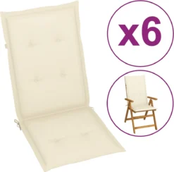 Decoways - Coussins Pour Chaise De Coussins De Chaise De Jardin 6 Pièces 120x50x4 Cm Couleur Crème