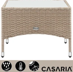 Table De Jardin En Polyrotin Casaria Plateau De Table En Verres 58x58x45 Cm Table D'appoint Beige Grijs -Jardin Meubles Magasin 1200x1187 4