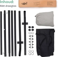 Hamac Avec Support 2 Personnes / 205 Kg - Longueur Du Cadre Réglable 290-330 Cm - Tapis De Surface 241 * 160 Cm - Avec Sac De Transport (Grijs) -Jardin Meubles Magasin 1200x1188 1