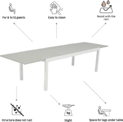 NATERIAL - Table De Jardin Extensible LAS VEGAS - Table Extensible Pour 8 à 12 Personnes - 224/336x100cm - Table à Manger - Aluminium - Gris Clair -Jardin Meubles Magasin 1200x1188 16