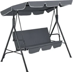 Balancelle De Jardin 3 Places Balançoire Avec Auvent Réglable Amovible Pour Terrasse Charge Maximale 270 Kg Housse Imperméable Polyester Structure Acier 172x112x152 Cm Gris Foncé