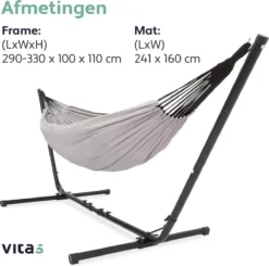 Hamac Avec Support 2 Personnes / 205 Kg - Longueur Du Cadre Réglable 290-330 Cm - Tapis De Surface 241 * 160 Cm - Avec Sac De Transport (Grijs) -Jardin Meubles Magasin 1200x1188