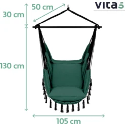 Chaise Suspendue Pour Intérieur Et Extérieur. Avec 2 Coussins, Porte-gobelet Et Bibliothèque - Chaise Suspendue XXL (également Pour Enfants). Chargable Jusqu'à 150 Kg (vert Foncé) 12 Chaise Suspendue Pour Intérieur Et Extérieur. Avec 2 Coussins, Porte-gobelet Et Bibliothèque - Chaise Suspendue XXL (également Pour Enfants). Chargable Jusqu'à 150 Kg (vert Foncé) -Jardin Meubles Magasin 1200x1189 3