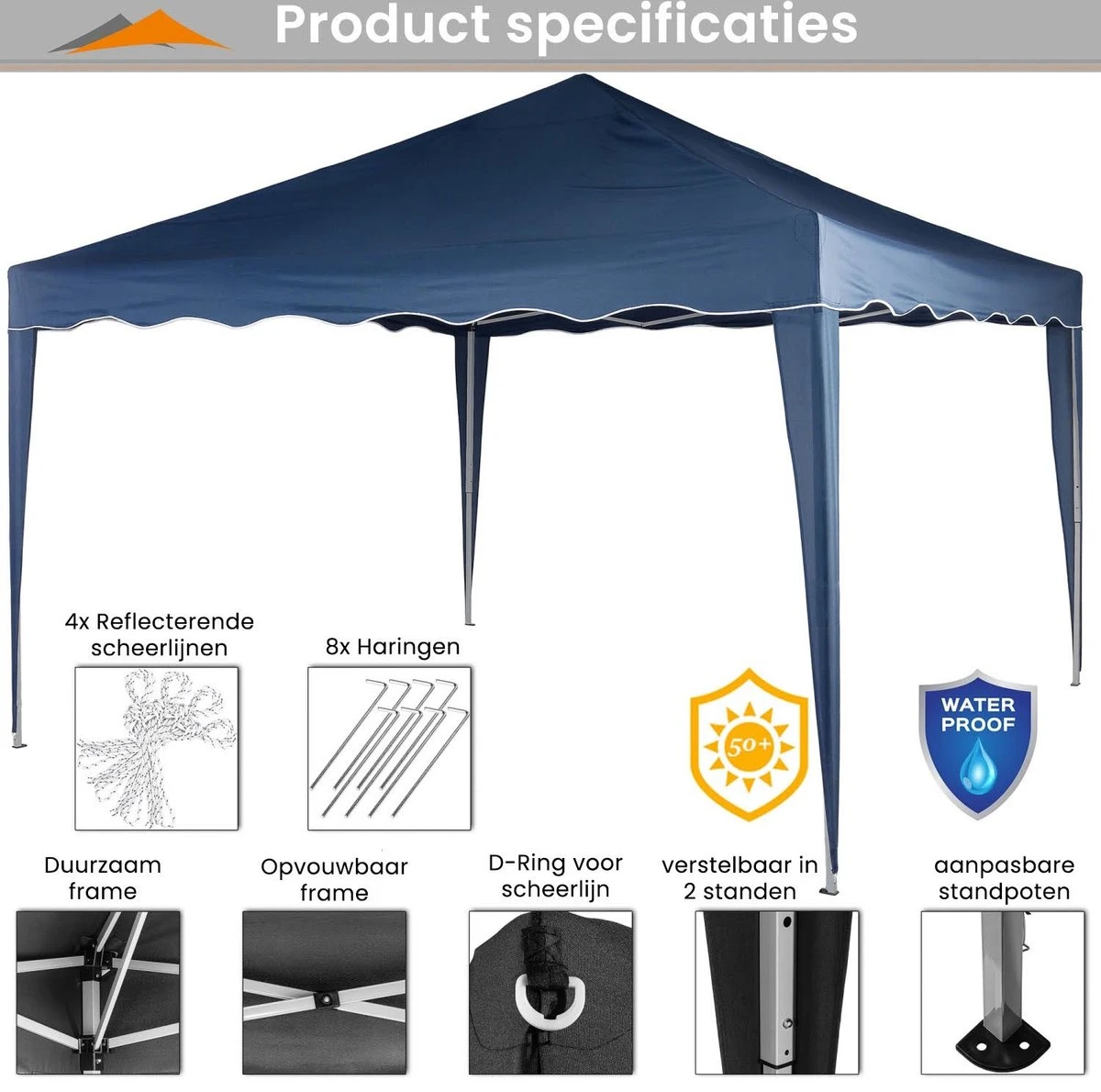 Tente De Réception Easy Up - Tente De Fête - Pavillon - Tente De Fête Pliable - Tente De Fête 3x3 - Tente De Fête Avec Parois Latérales - Chariot Inclus - Étanche - Protection UV 50+ - Avec Fenêtres - 17,5 Kg - Acier - Blauw - 300 X 300 Cm 3 Tente De Réception Easy Up - Tente De Fête - Pavillon - Tente De Fête Pliable - Tente De Fête 3x3 - Tente De Fête Avec Parois Latérales - Chariot Inclus - Étanche - Protection UV 50+ - Avec Fenêtres - 17,5 Kg - Acier - Blauw - 300 X 300 Cm – Image 3