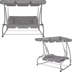 Banc De Balançoire Springos | Venise-Swing | 3 Places | Imperméable à L'eau | Comprend 2 Coussins | Auvent Réglable | 163 X 193 X 120 Cm | Gris -Jardin Meubles Magasin 1200x1190 9