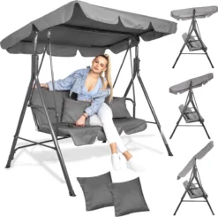 Banc De Balançoire Springos | Luna-Balançoire | 3 Places | Imperméable à L'eau | Comprend 2 Coussins | Auvent Réglable | 170 X 110 X 150 Cm | Gris 25 Banc De Balançoire Springos | Luna-Balançoire | 3 Places | Imperméable à L'eau | Comprend 2 Coussins | Auvent Réglable | 170 X 110 X 150 Cm | Gris -Jardin Meubles Magasin 1200x1191 2