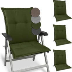 Beautissu HighLux NL – Set De 4 Coussins De Jardin Coussin à Dossier Bas 105x50x7cm – Coussin D'Assise D' Plein Air Pour Chaise De Jardin Vert Foncé