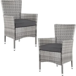Casaria Set De 2 Chaises De Jardin De Jardin Polyrotin Coussins 7cm Empilables Grijs
